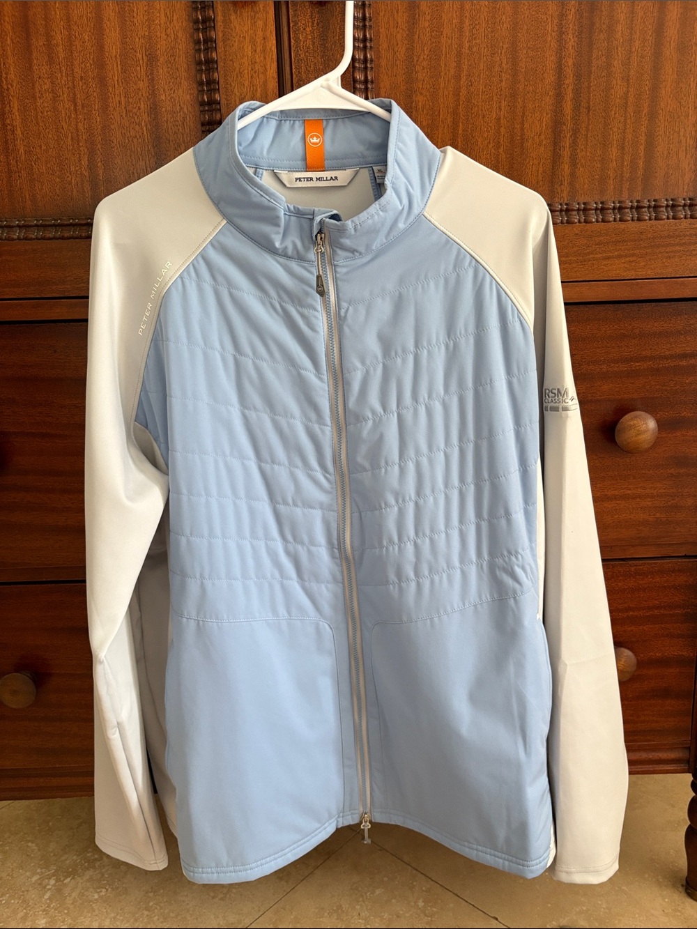 Peter Millar Mens Light Blue and Light Gray Hybrid Zip Jacket
